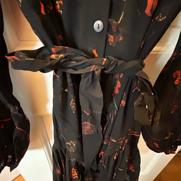 The Kooples Short printed dress with buttoned front black w/red flowers, size S - Picture 8 of 8